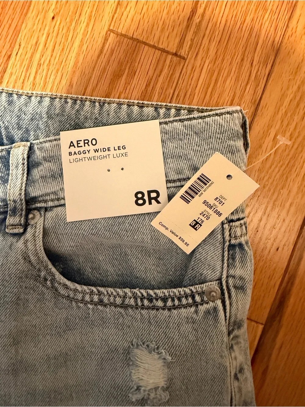 Aeropostale Women's Light Blue Distressed Straight Jeans